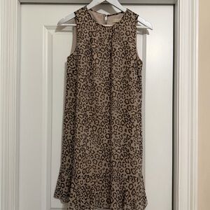 LOFT Sleeveless Leopard Print Shift Dress in Tan and Brown